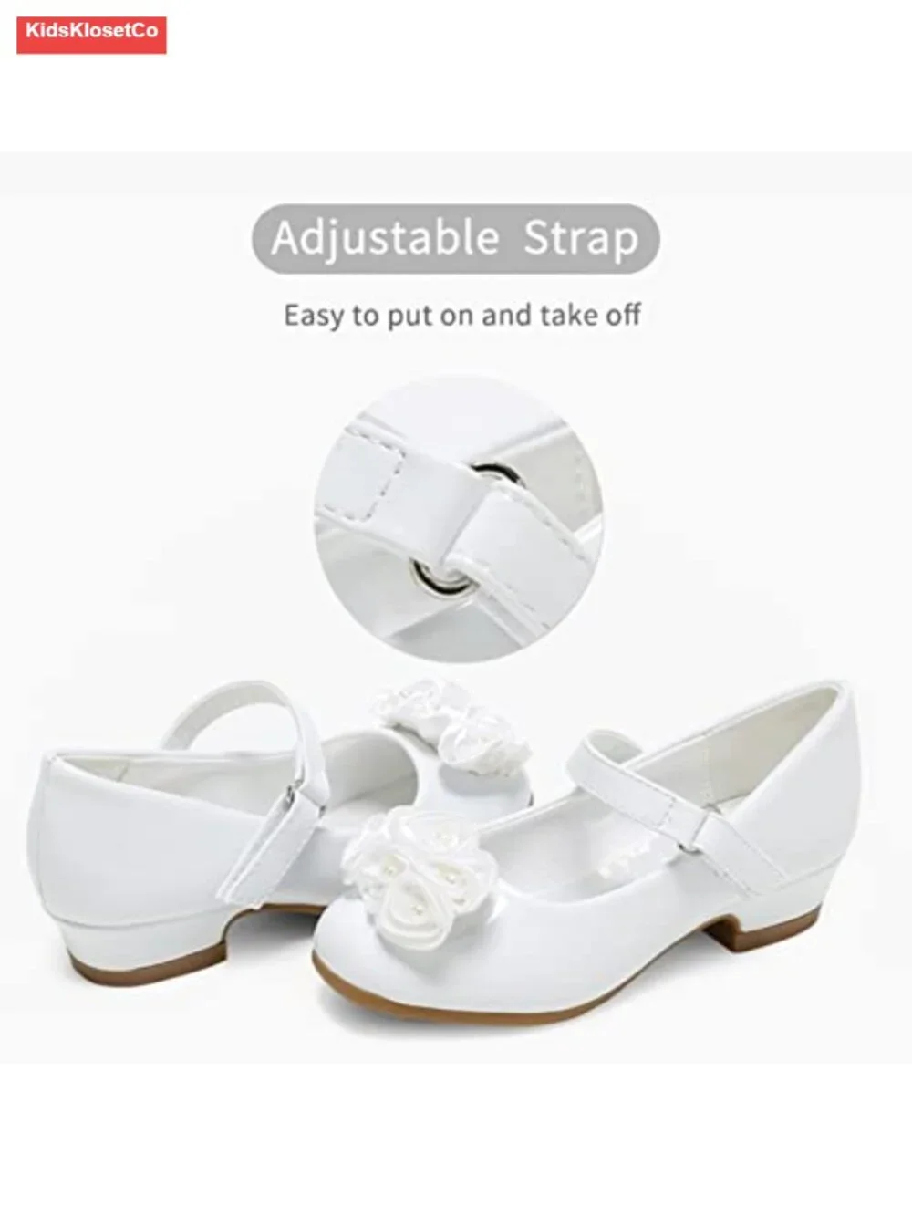 Girls' Mary Jane Dress Shoes with Sparkle Strap, Cushioned Memory Foam, Hook &